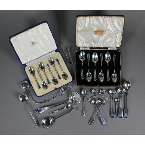 97 - Two cased sets of Art Deco silver coffee spoons, Sheffield 1936/38, to/w a quantity of Georgian, Vic... 