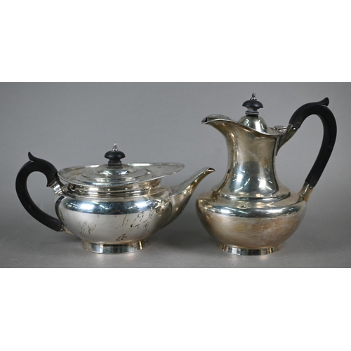 111 - A silver four-piece tea service in the Regency manner, with gadrooned Empire rim and composite mount... 