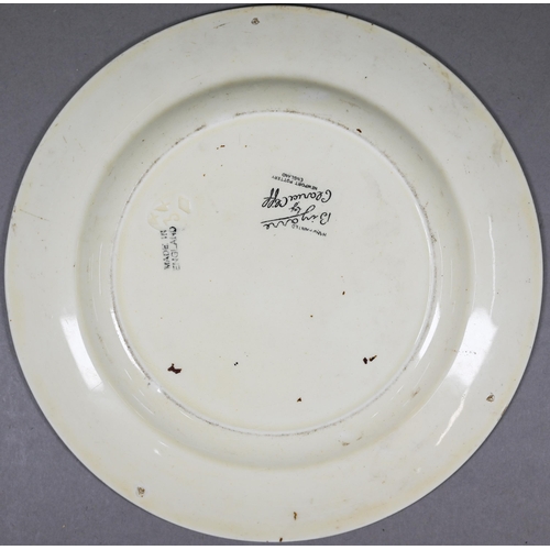 579 - A Clarice Cliff Bizarre tea plate, painted with 'Farmhouse' pattern, 19 cm, impressed '34' on revers... 