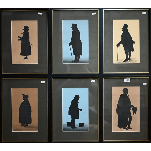 1024 - Six Augustine Edouart full-length silhouettes of gentlemen characters, including schoolmaster, pries... 