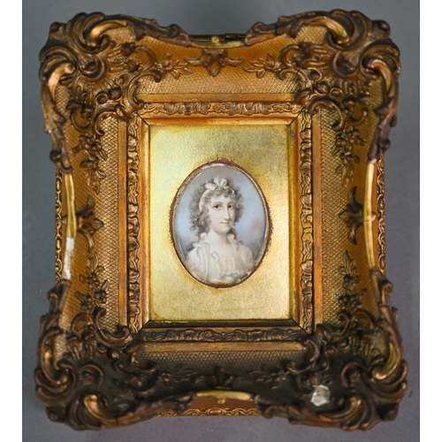 1029 - A portrait miniature on ivory of a lady, Sarah Myles Browne (née Boelefeur(?)) 1772 - 1844; label on... 