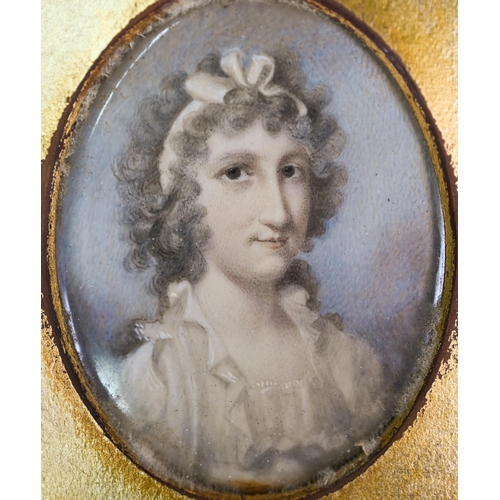 1029 - A portrait miniature on ivory of a lady, Sarah Myles Browne (née Boelefeur(?)) 1772 - 1844; label on... 