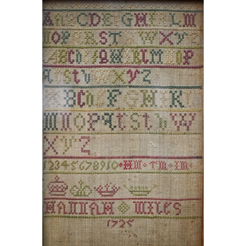 1031 - An 18th century sampler, worked with alphabets, crowns and spiritual texts in French and English, by... 