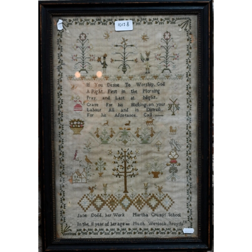 1032 - Jane Dodd of Martha Crumps School, Much Wenlock, Shropshire, aged 11 - a sampler dated 1812 and feat... 