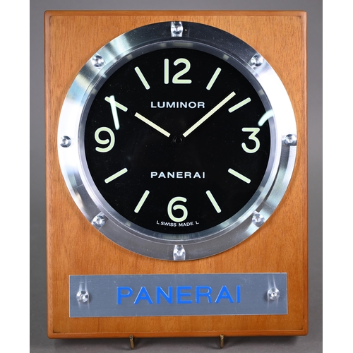 1153 - WITHDRAWN A Panerai Luminor (Italy) wall clock, wood/steel with quartz movement, no OP6677, with box... 