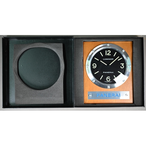 1153 - WITHDRAWN A Panerai Luminor (Italy) wall clock, wood/steel with quartz movement, no OP6677, with box... 