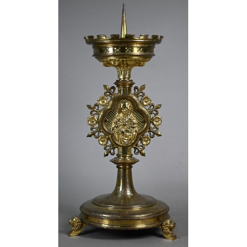 1162 - A set of four 19th century Gothic Revival brass 'Sacré Coeur' candlesticks attributed to Hardman &am... 