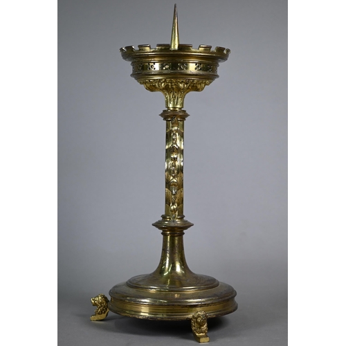 1162 - A set of four 19th century Gothic Revival brass 'Sacré Coeur' candlesticks attributed to Hardman &am... 