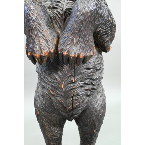 1165 - A 19th century Black Forest carved bear stick stand, with glass eyes and tin liner 86 cm high Lacks ... 