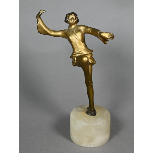 1167 - An Art Deco gilt-patinated bronzed figure of a dancing girl, unsigned, 12 cm high