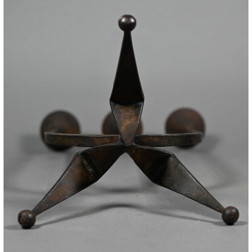 1168 - In the manner of Ambrose Heal, an iron table candelabra to/with another stamped HBV, Germany, 31 cm ... 