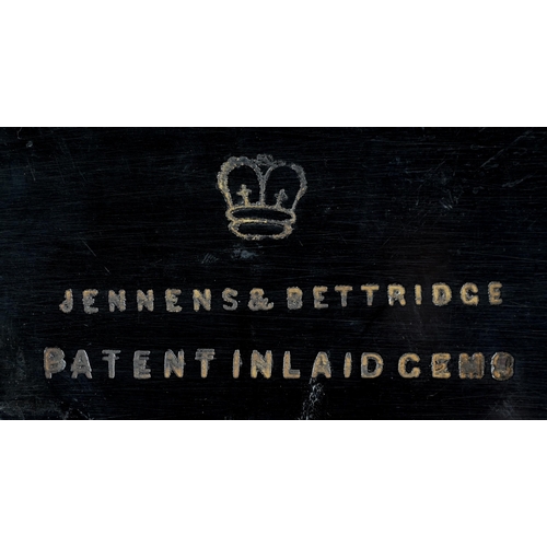 1169 - A Jennens & Bettridge Patent Inlaid Gems papier maché trinket box with decorated glass lid, over... 