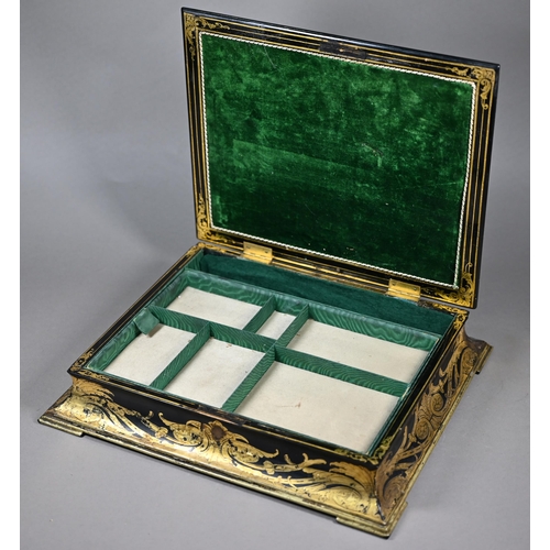 1169 - A Jennens & Bettridge Patent Inlaid Gems papier maché trinket box with decorated glass lid, over... 