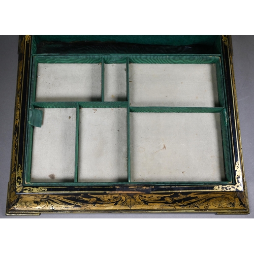 1169 - A Jennens & Bettridge Patent Inlaid Gems papier maché trinket box with decorated glass lid, over... 