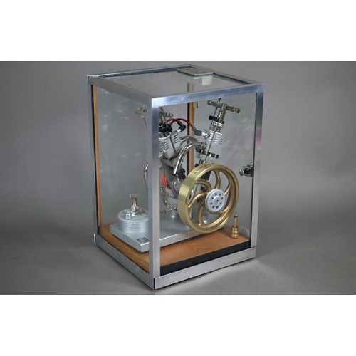 1178 - A Maier miniature 3cc V-twin motorcycle engine, runs 200-1200 rpm on propane/butane, 24 cm high, in ... 