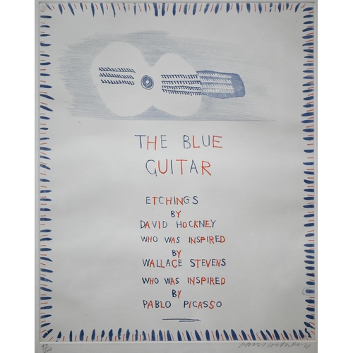 David Hockney (b 1937) - 'The Blue Guitar - Etchings by David Hockney who was inspired by Wallace Stevens who was inspired by Pablo Picasso', colour etching, no 49/200, pencil signed to lower right margin, 42.5 x 34.5 cm