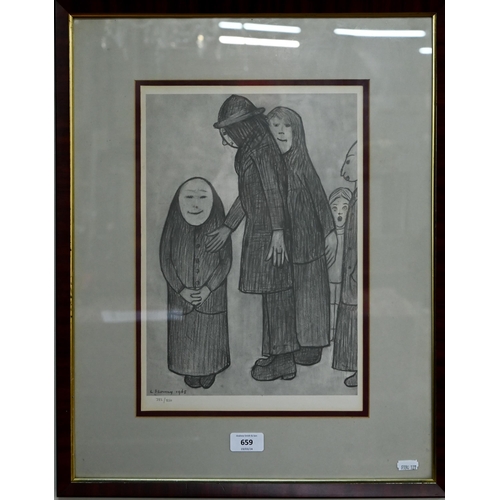 659 - Laurence Stephen Lowry (1887-1976) - 'Family discussion', lithograph, numbered 382/750, 36.5 x 25 cm... 