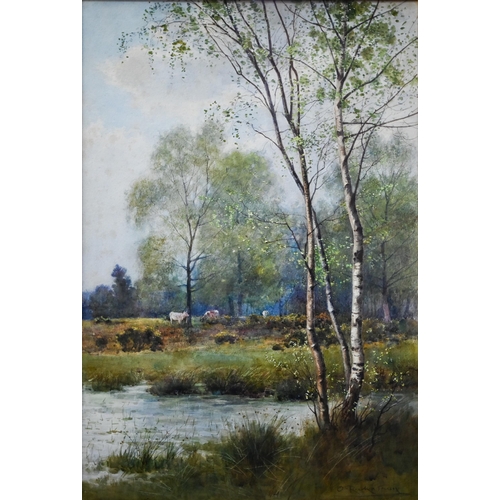 672 - Octavius Rickatson (1856-1941) - A pair of river views with silver birches, watercolour, signed, 50 ... 