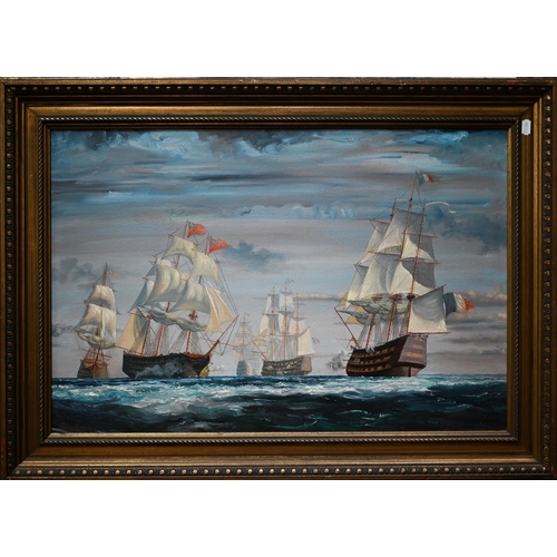 700 - Roger John Collins (20th century) - Study of an 18th century naval battle, oil on canvas, signed low... 