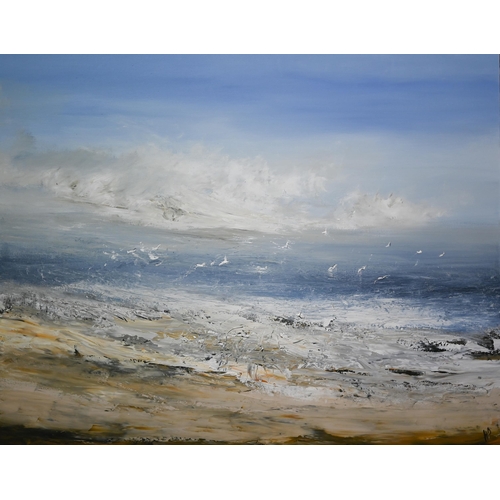 701 - Hettie Pitman - An extensive seascape, acrylic on canvas, signed with initials lower right, 122 x 15... 