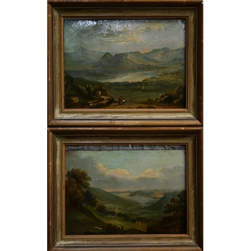 714 - 18th century English school - A pair of landscape views, oil on panel, 15 x 20 cm (2)Requiring re-fr... 