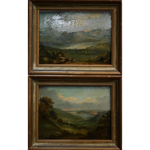 714 - 18th century English school - A pair of landscape views, oil on panel, 15 x 20 cm (2)Requiring re-fr... 