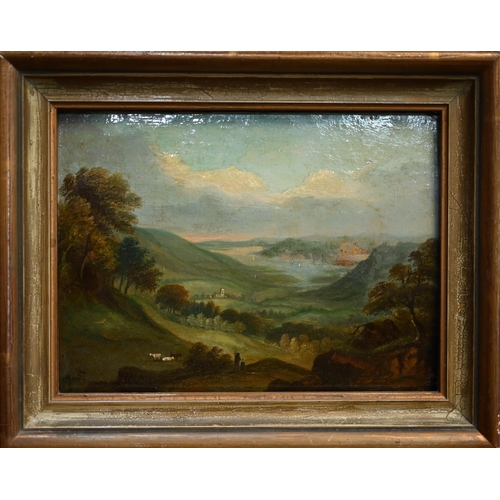 714 - 18th century English school - A pair of landscape views, oil on panel, 15 x 20 cm (2)Requiring re-fr... 