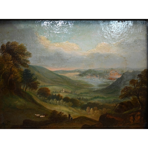 714 - 18th century English school - A pair of landscape views, oil on panel, 15 x 20 cm (2)Requiring re-fr... 