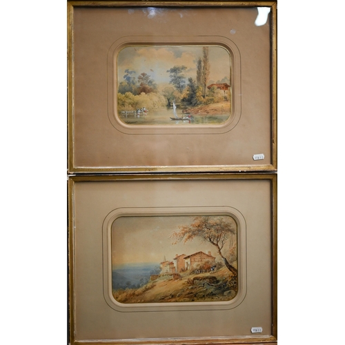 718 - Collignon - A pair of early 19th century French landscapes, watercolour, signed, 16.5 x 24 cm (2)