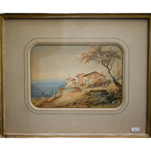 718 - Collignon - A pair of early 19th century French landscapes, watercolour, signed, 16.5 x 24 cm (2)