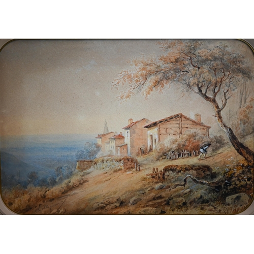 718 - Collignon - A pair of early 19th century French landscapes, watercolour, signed, 16.5 x 24 cm (2)