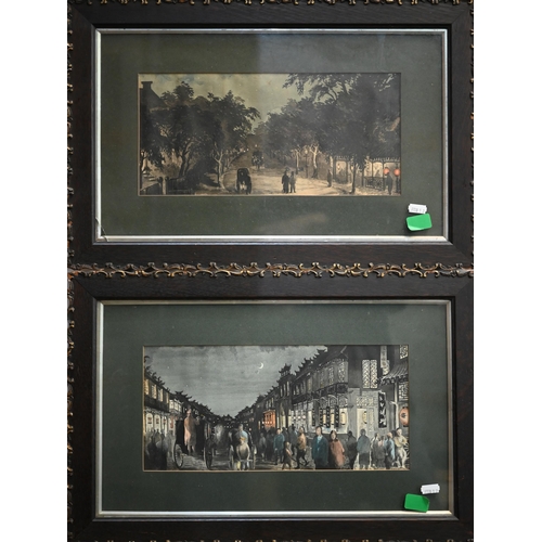 719 - A pair of early 20th century watercolour views at night of a busy Hong Kong street and a park lane, ... 