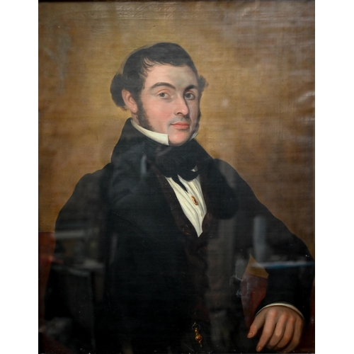 732 - 19th century English school - Portrait of a man with black cravat, oil on canvas, 72 x 57 cm