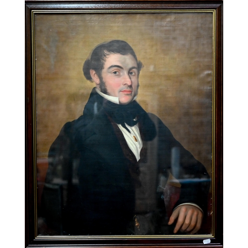 732 - 19th century English school - Portrait of a man with black cravat, oil on canvas, 72 x 57 cm