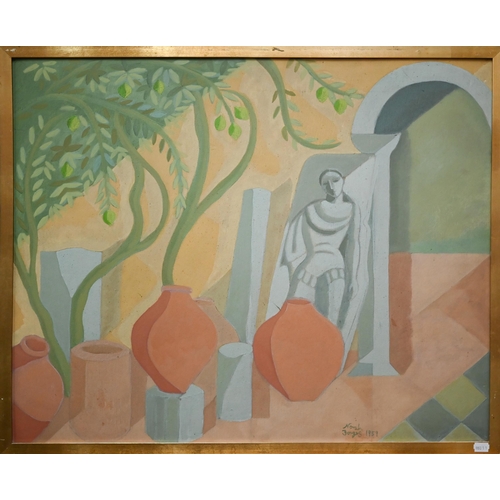 737 - Norah Borges (1901-1998) - 'Le Estela Romana', abstract courtyard scene, signed and dated 1959 lower... 