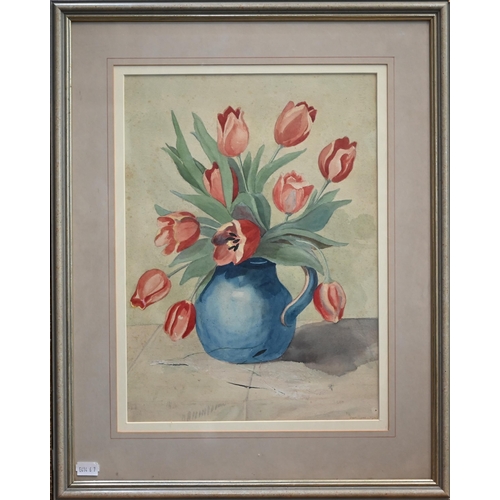 741 - H Fawkes - 'The yellow bowl', still life flower study, oil on board, signed and dated 1948 lower rig... 