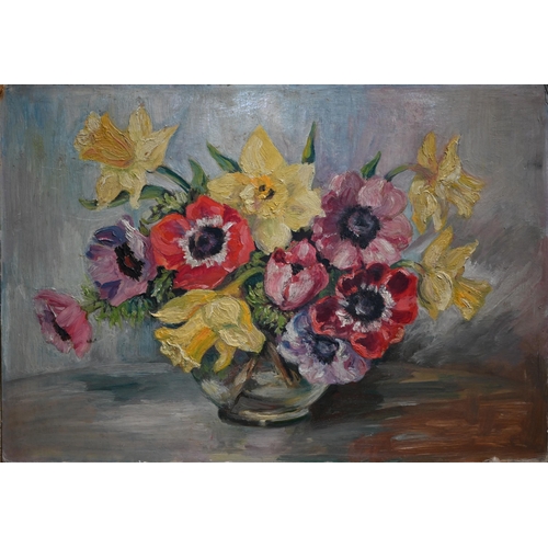 742 - Six various unframed floral still life studies, circa 1930s-1950s, some indistinctly signed, 26 x 38... 