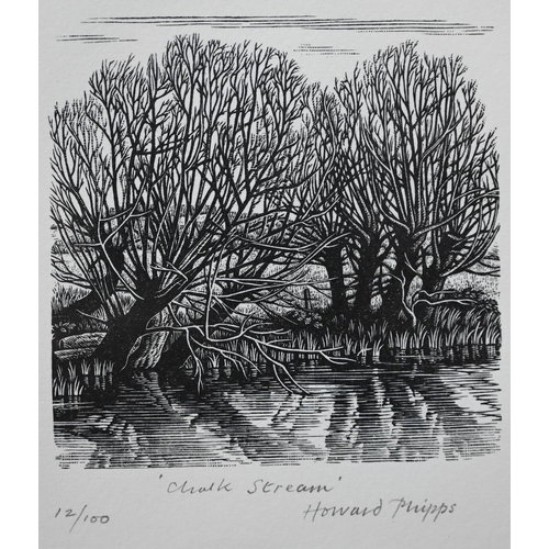 746 - Howard Phipps (b 1954) - Three wood engravings - 'Chalk Stream', ltd ed 12/100, 11.5 x 11 cm; 'Homin... 