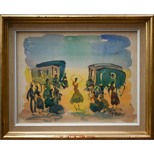 752 - Emmanuel Bellini (1904-1989) - 'Danse Gitane', watercolour, signed lower right, 26 x 33.5 cmARR may ... 