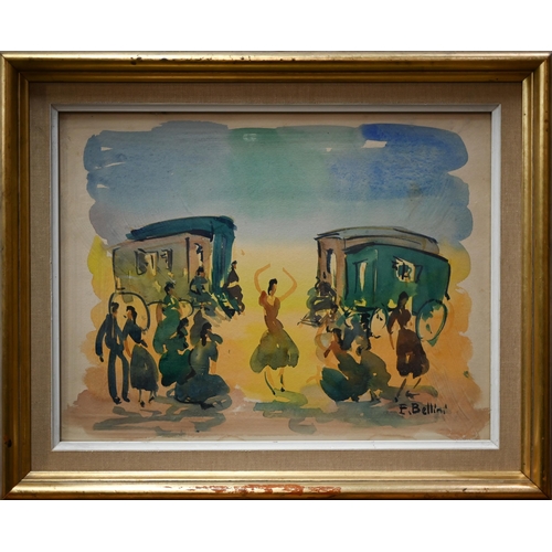 752 - Emmanuel Bellini (1904-1989) - 'Danse Gitane', watercolour, signed lower right, 26 x 33.5 cmARR may ... 