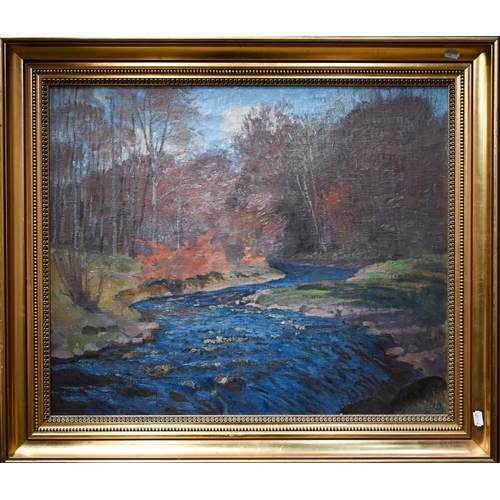 758 - Henrik Schouboe (1876-1949) - An autumn landscape with river, oil on canvas, signed with initials lo... 