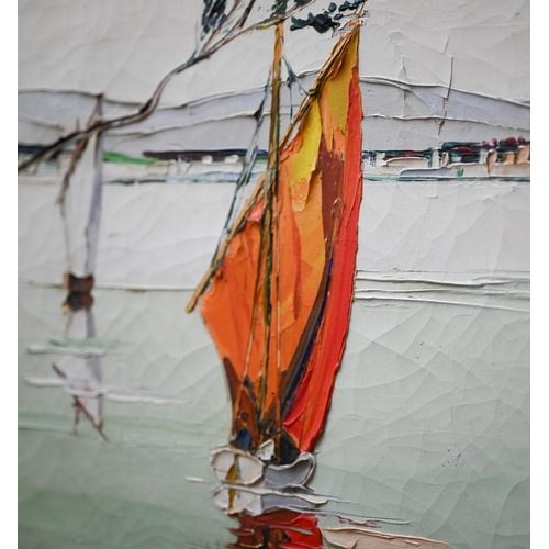 760 - George Muris (b 1914) - Sailing dinghies on a lake, oil on canvas, signed lower right, 49 x 59 cmNot... 