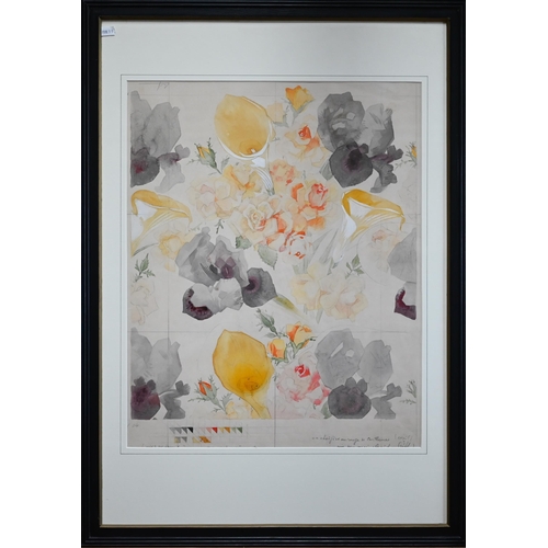 767 - Two preparatory watercolour studies for wallpaper designs, with pencil notes, 58 x 47 cm (2)