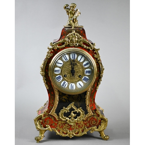 775 - An Art Nouveau brass mounted and inlaid tortoiseshell mantel clock, the two train 8-day movement str... 