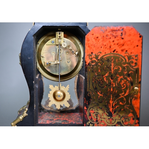 775 - An Art Nouveau brass mounted and inlaid tortoiseshell mantel clock, the two train 8-day movement str... 