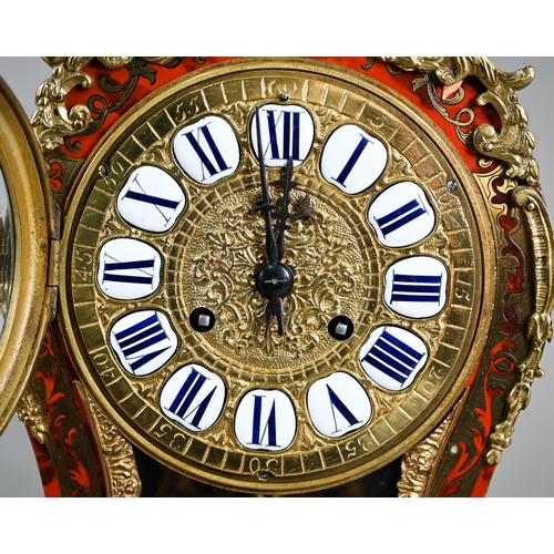 775 - An Art Nouveau brass mounted and inlaid tortoiseshell mantel clock, the two train 8-day movement str... 