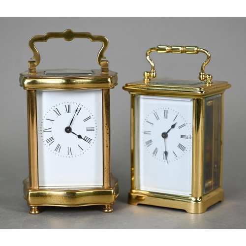 778 - A lacquered brass French-style single drum carriage clock, with integral key-wind 8-day movement, th... 