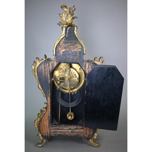 786 - An antique French two train mantel clock in faux red tortoiseshell and ormolu case in the rococo sty... 