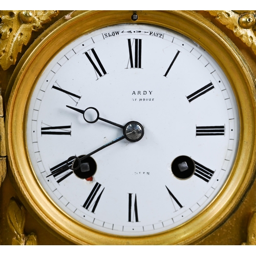 790 - Henry Marc, Paris, a 19th century ormolu mantel clock, the two train movement sounding the hours on ... 