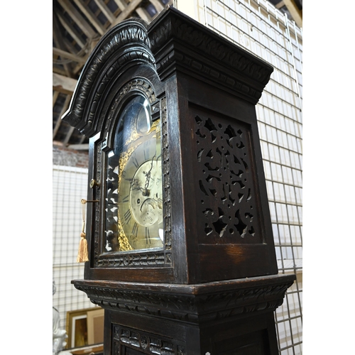 792 - Benjamin Rees, Neath (South Wales), an 18th century 8-day carved oak longcase clock, the arched engr... 